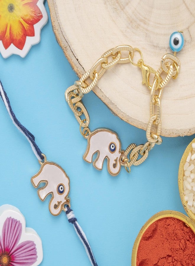 DECORATIVE BUCKETS Rakhi for kids |Sibling rakhi |Rakhi combo |rakhi for brother kids|rakhi for sister| |kids rakhi |rakhi for boys |evil eye rakhi| elephant rakhi| (ELEPHANT EVIL EYE PAIR RAKHI) - Image 4